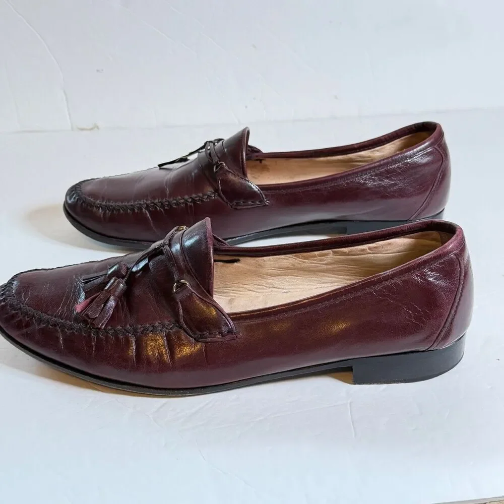 Bostonian Tassel Loafers Mens 11.5 Cherry Burgundy Leather Dress Shoes As Is